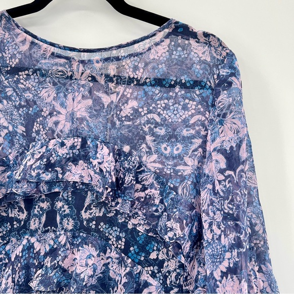 NWT Rebecca Taylor Kiku Chiffon Ruffle Floral Asymmetrical Blouse Top Size 12 - Picture 8 of 9